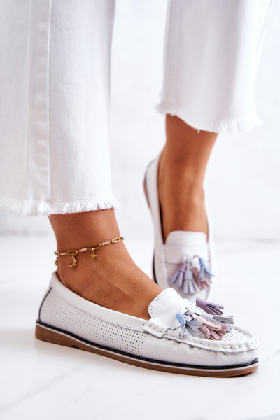 Mocassins En Cuir Pour Femme À Franges Blancs Laressa