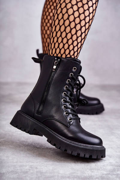 Leather Warm Boots Workers tied Black Maria