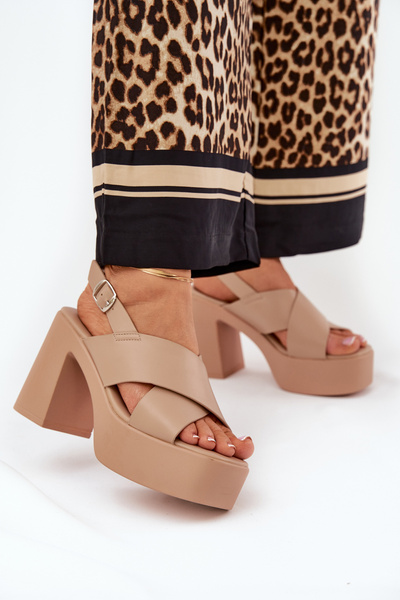 Sandales Femmes À Talon Et Plateforme En Cuir Écologique Khaki Annavin