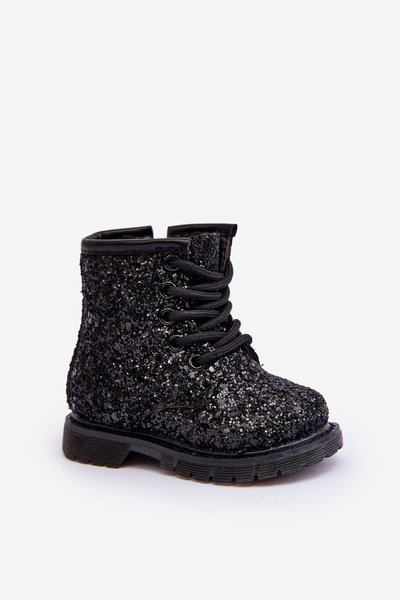 Bottines Enfant Doublées Pailletées et Fermeture Éclair Noir Sassa