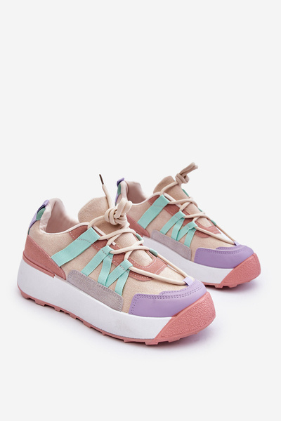 Women's Suede Platform Sneakers Beige Pink Rohan