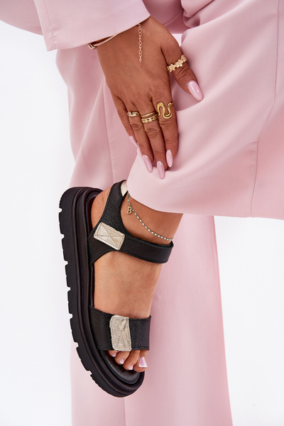 Sandales en cuir pour femmes sur plateforme Zazoo 40443 noires