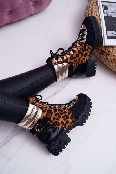 Cizme pentru femei Trappers Flat Heel Leopard Print Continuați