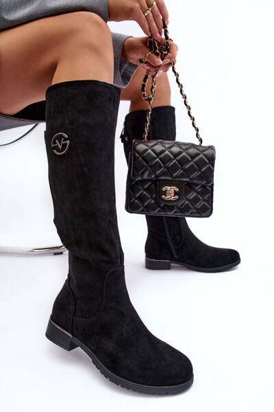 Bottines En Daim Pour Femmes À Talon Plat Noir Albuna