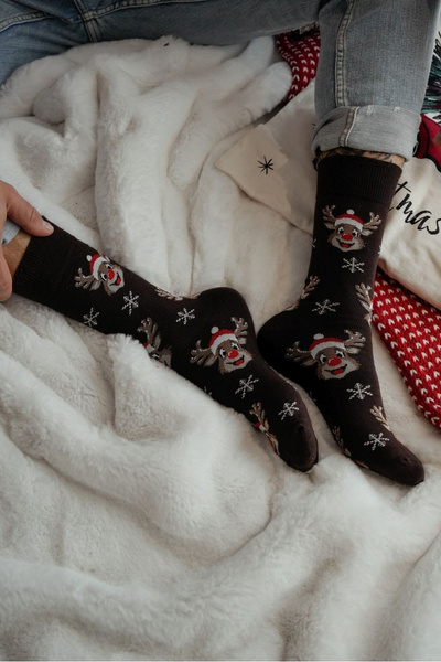 Chaussettes de Noël pour Hommes Rennes Souriante Chocolatées