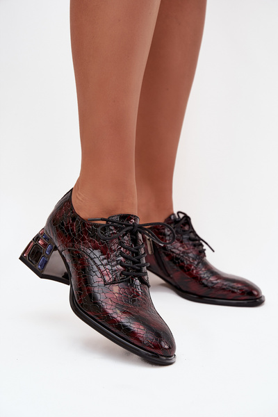 Pantofi din piele lacuită pentru femei cu toc cu cristale Artiker 57C0073 Burgundy
