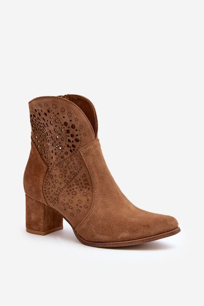 Zazoo 3166 Damen Perforierte Stiefeletten mit Absatz Wildleder Camel