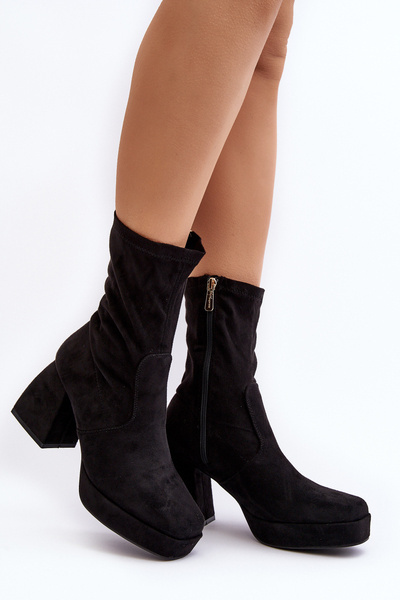 Damen Stiefeletten mit massivem Absatz und Plateau Schwarz Adelles