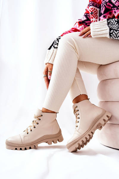 Madisson Isolierte Leder Trapper Stiefel Beige