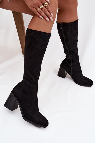 Bottes pour femmes à talon épais Eco daim noir Traven