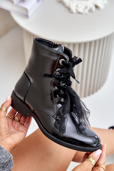 Lacquered insulated ankle boots with zipper S.Barski HY42-991 black