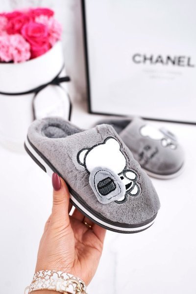 Chaussons d'intérieur pour enfants avec ours gris Go To School