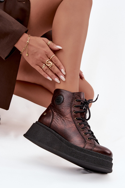 Boots en cuir avec plateforme épaisse Maciejka 06309-32 brun métallique