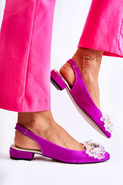 Ballerines En Daim Sur Talons Hauts Avec Décoration Rose Foncé Elena