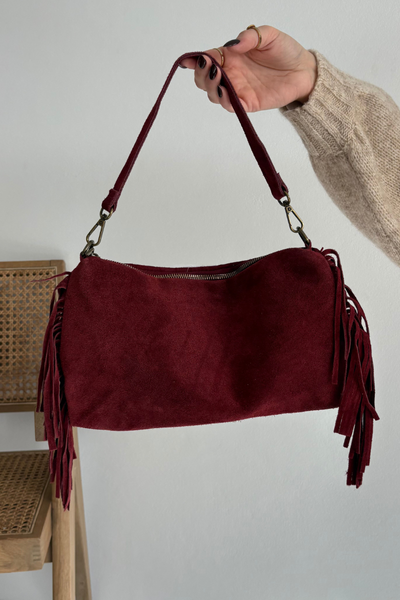 Leder Wildleder Tasche mit Fransen Bordeaux Jessira