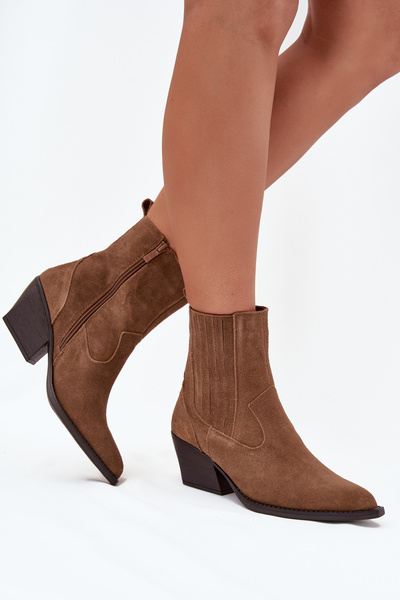 Wildleder Stiefeletten Cowboy Damen Mit Absatz Gefüttert Camel Dylira