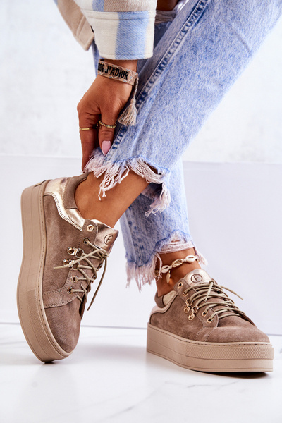 Chaussures de sport plateforme en daim Beige Mary Ann
