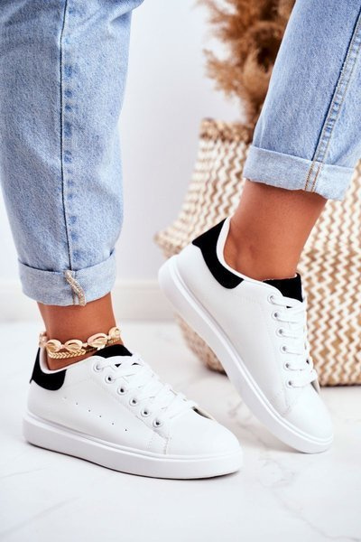 Damen Sportschuhe Weiß mit Schwarzem Absatz Milly