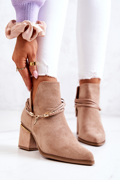 Zomšiniai kaubojiški batai su juostelėmis tamsiai smėlio spalvos Inessa