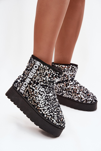 Bottes d'hiver pour femmes sur plateforme ornées de sequins noires et argentées Silmo