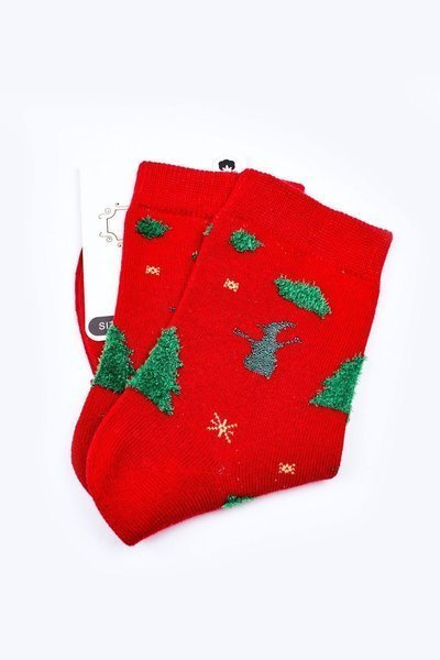 Chaussettes Sapin de Noël en Coton Rouge