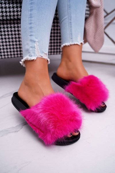 Damen Kunstfell Flip Flops Fuchsia NiceFur