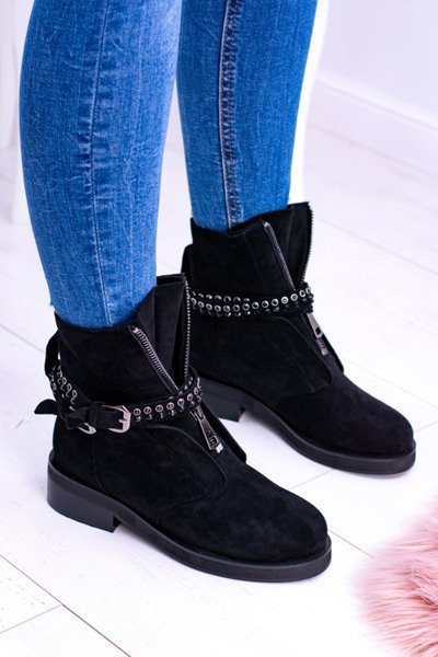 Lu Boo Black Femei Cizme cu fermoar Sequins Rafell