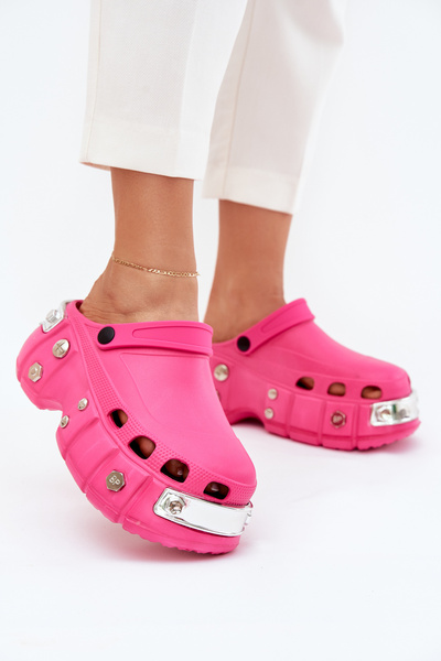Damen Pantoletten Auf Massiver Plattform Fuchsia Korina