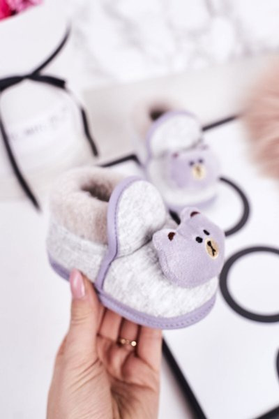 Children's Home Slippers On Elastic Band With Teddy Bear Grey Pooh