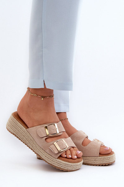 Sandales pour femmes en éco-daim tressé beige Zaloemi
