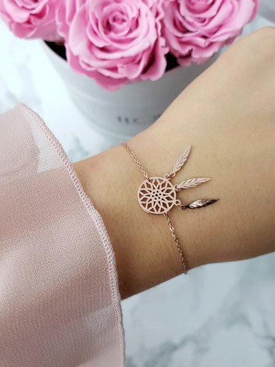 Női Dreamcatcher lánckarkötő rózsaszín arany dallam