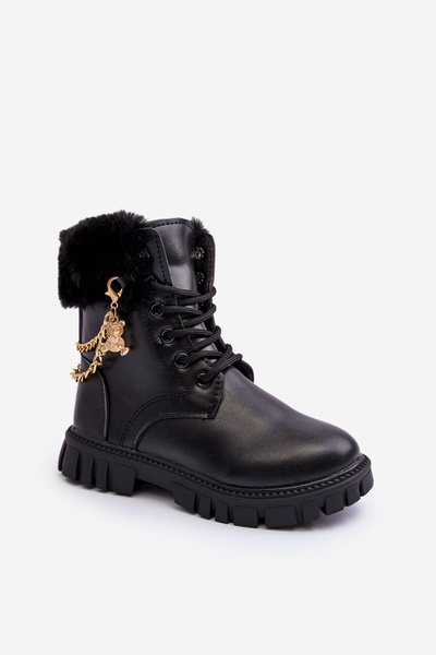 Bottes Isolantes Enfant En Cuir Avec Chaîne Noir Cadia