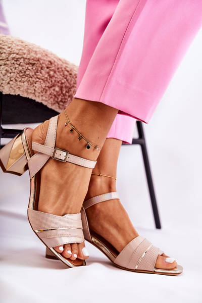 Leather Sandals On A Bar In Golden Beige Corane