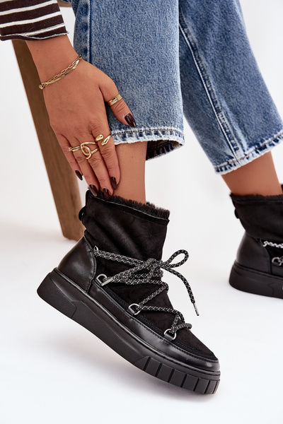 Moteriški žiemos batai su raišteliais Juodi Isalisse