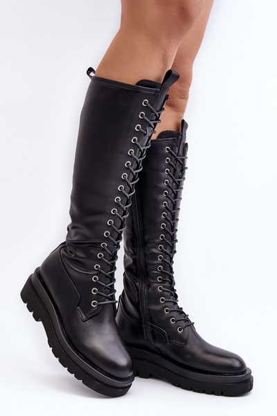 Damen kniehohe warme Stiefel Schwarz Lliclies