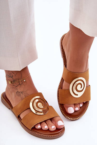 Stylish Slippers With Mirror Embellishment Camel Deep Breath