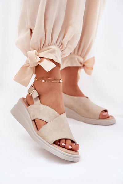 Damen Keilsandalen Aus Eko Leder Golden Quilara