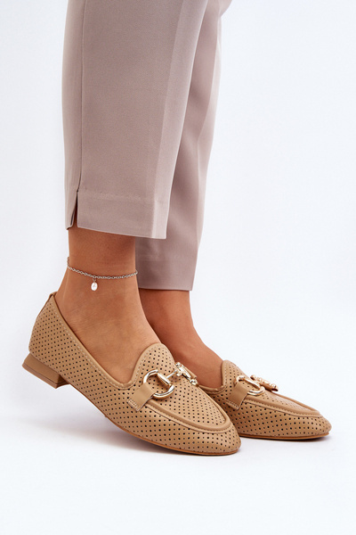 Mocassins Femme Talon Plat avec Décoration Camel Iluvana