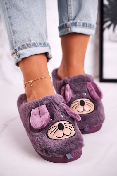 Femei pentru femei cu blană de mouse papuci violet acasă dulce acasă
