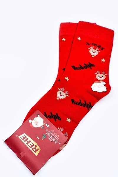 Christmas Cotton Socks RUDOLPH Red