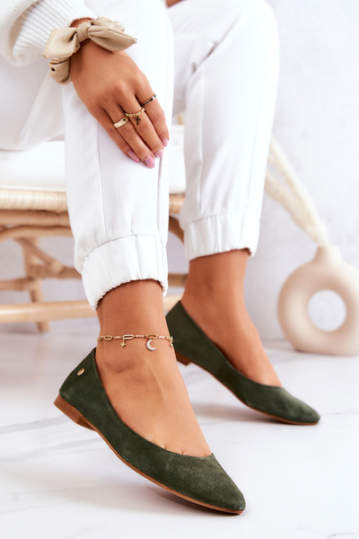Women's Suede ballerinas Maciejka 04100-45 Khaki