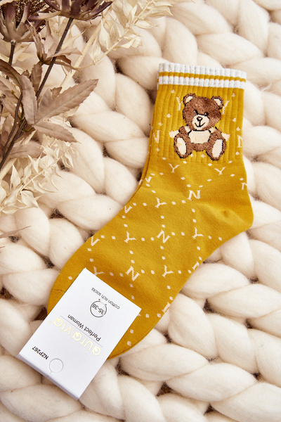 Damen Gemusterte Socken Mit Bär Gelb