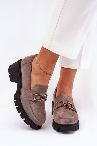 Chaussures À Lacets En Suède Écologique Pour Femme Avec Décoration Ciemnobeżowe Vinceza 39921
