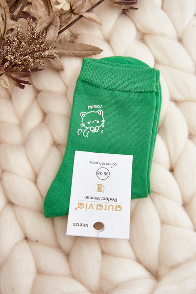 Chaussettes Femme Unies Avec Chat Vert