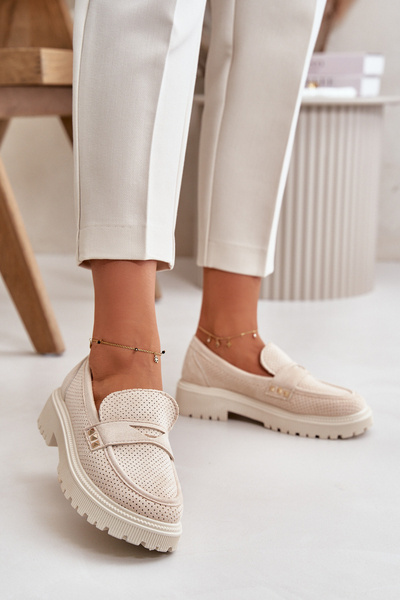 Damen Durchbrochene Halbschuhe Mokassins Hellbeige Tannes