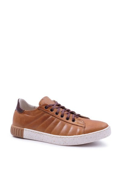 Herren Bednarek Leder Sportschuhe Flache Sohle Braun Geos