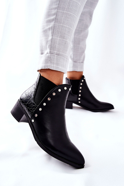 Bottines Chelsea Pour Femmes Sur Un Talon Bloc Noir Barretos