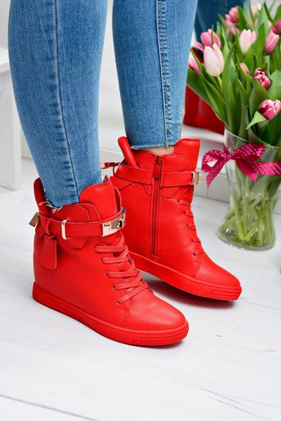 Frauen Rot Sneakers Gold Vorhängeschloss Anker Hudgens