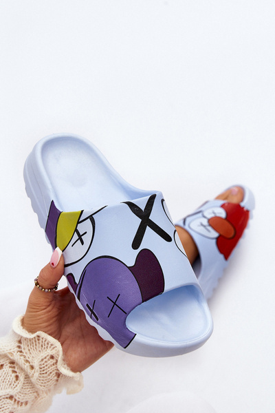 Blue Printed Rubber Flip Flops Monsters