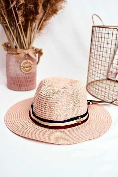 Chapeau Femme Panama 100% Papier Rose Or mouche